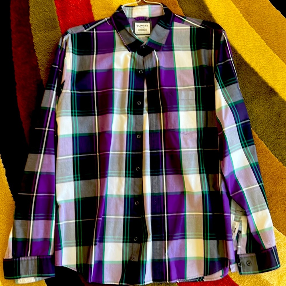 Express Plaid Fitted XL Dress Shirt